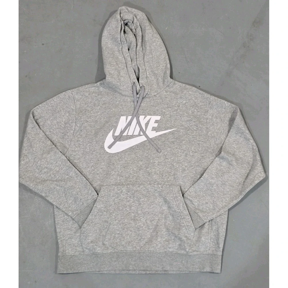 Nike Sportswear Club Fleece Hoodie Gray‎ Pullover Logo Mens Size Large